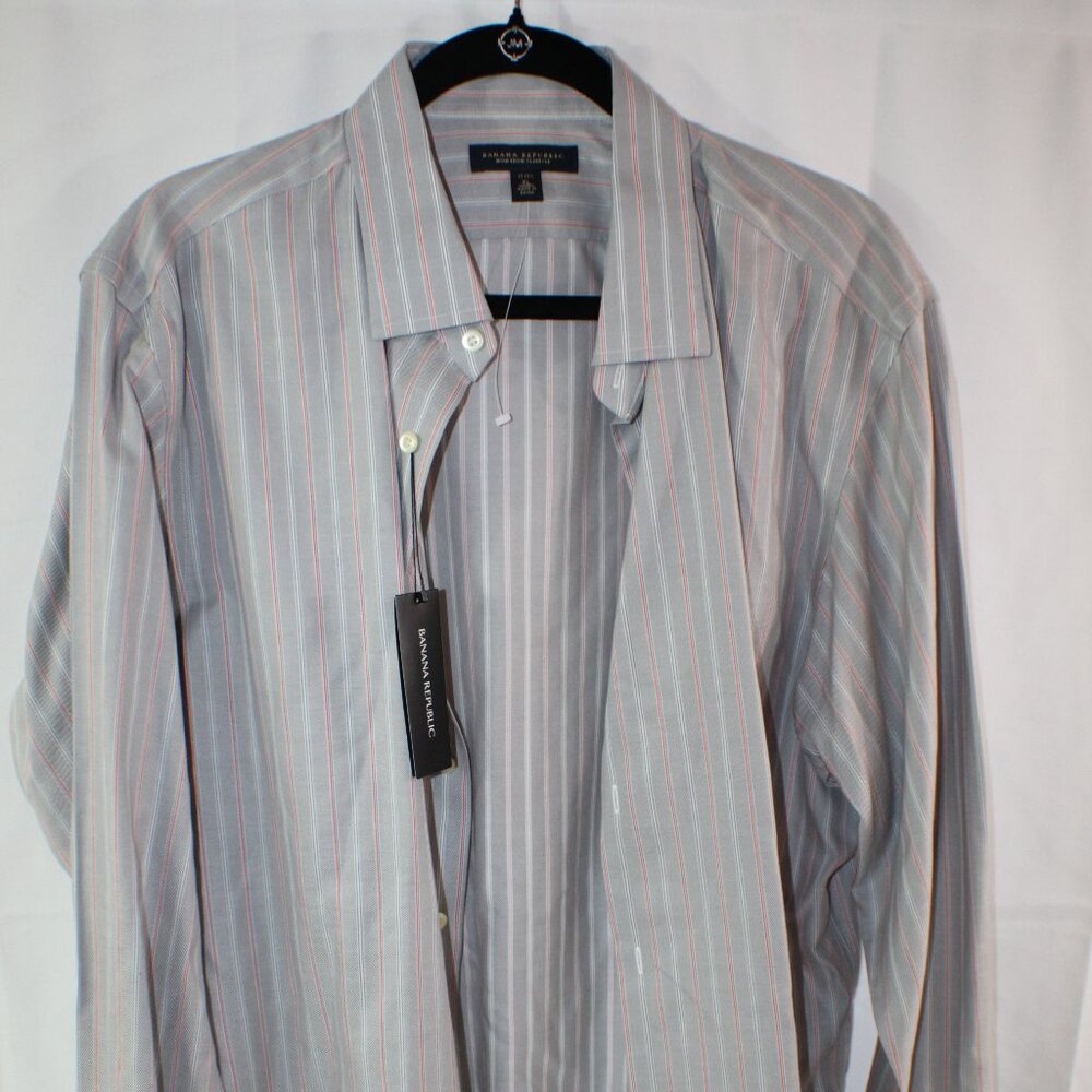 New Banana Republic Shirt Men's M Slim Fit Striped Button Up Long Sleeve Size XL